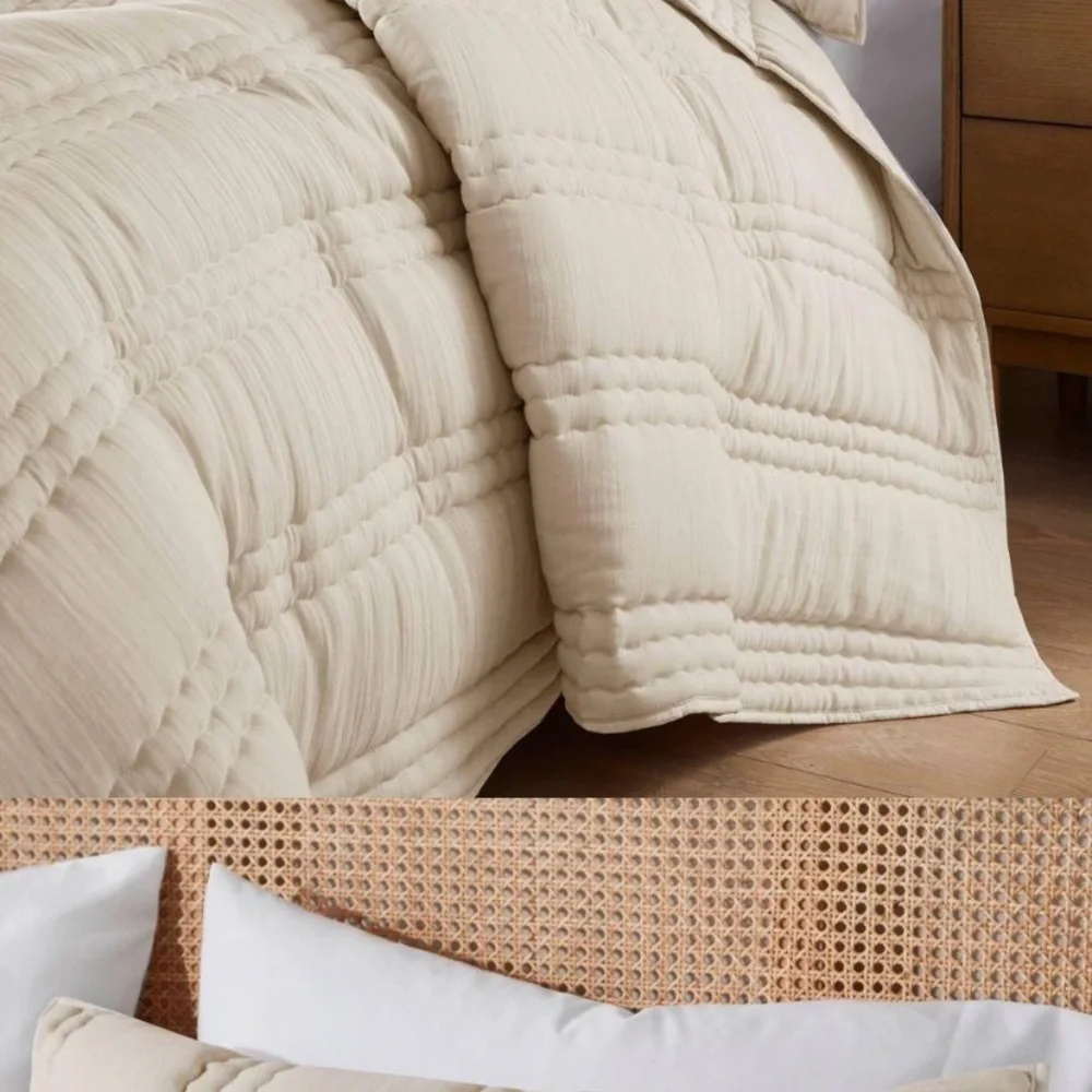 NEW Urban Habitat Full/Queen Gauze Quilted Elegant Cream Bedding Set 3 pc set